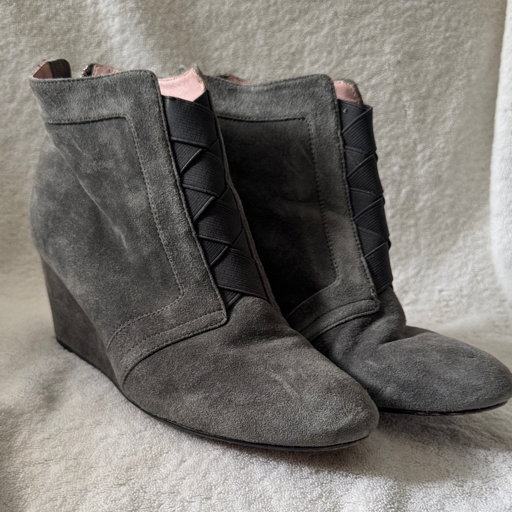 Taryn Rose Charcoal Suede Ankle Booties